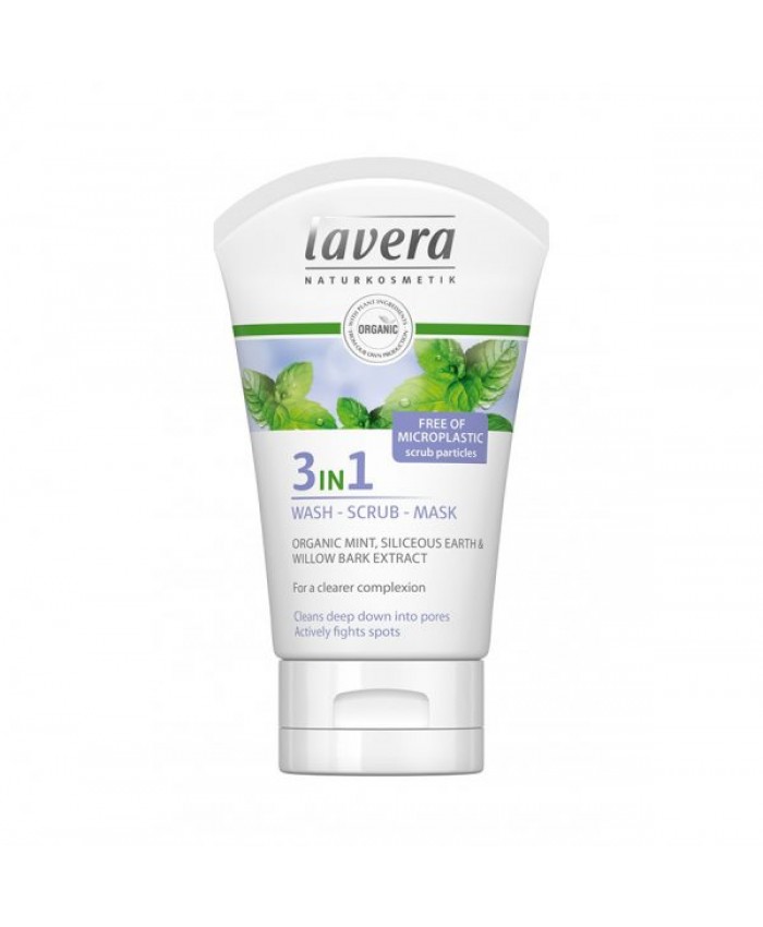 Lavera Peeling Mask Προσώπου 3σε1 με Βιολογική Μέντα για Λιπαρό Δέρμα 125ml